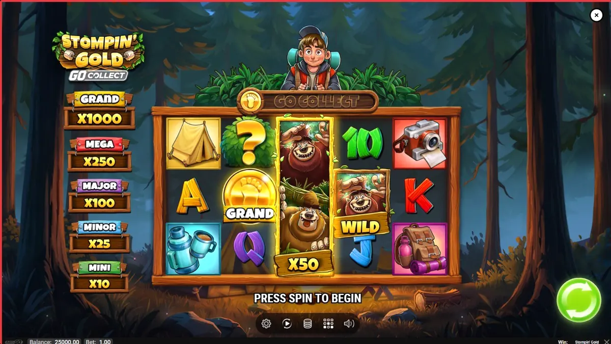Stompin’ Gold GO Collect slot game interface featuring yeti characters