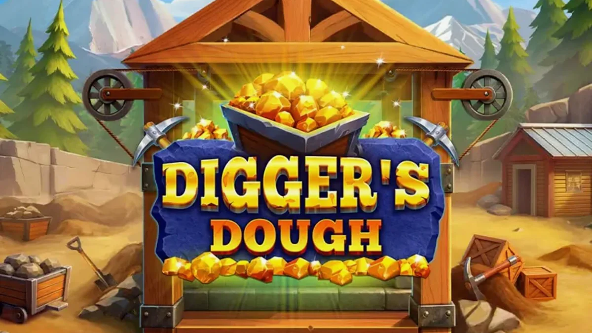 Tampilan visual slot Digger’s Dough dengan tema pertambangan emas
