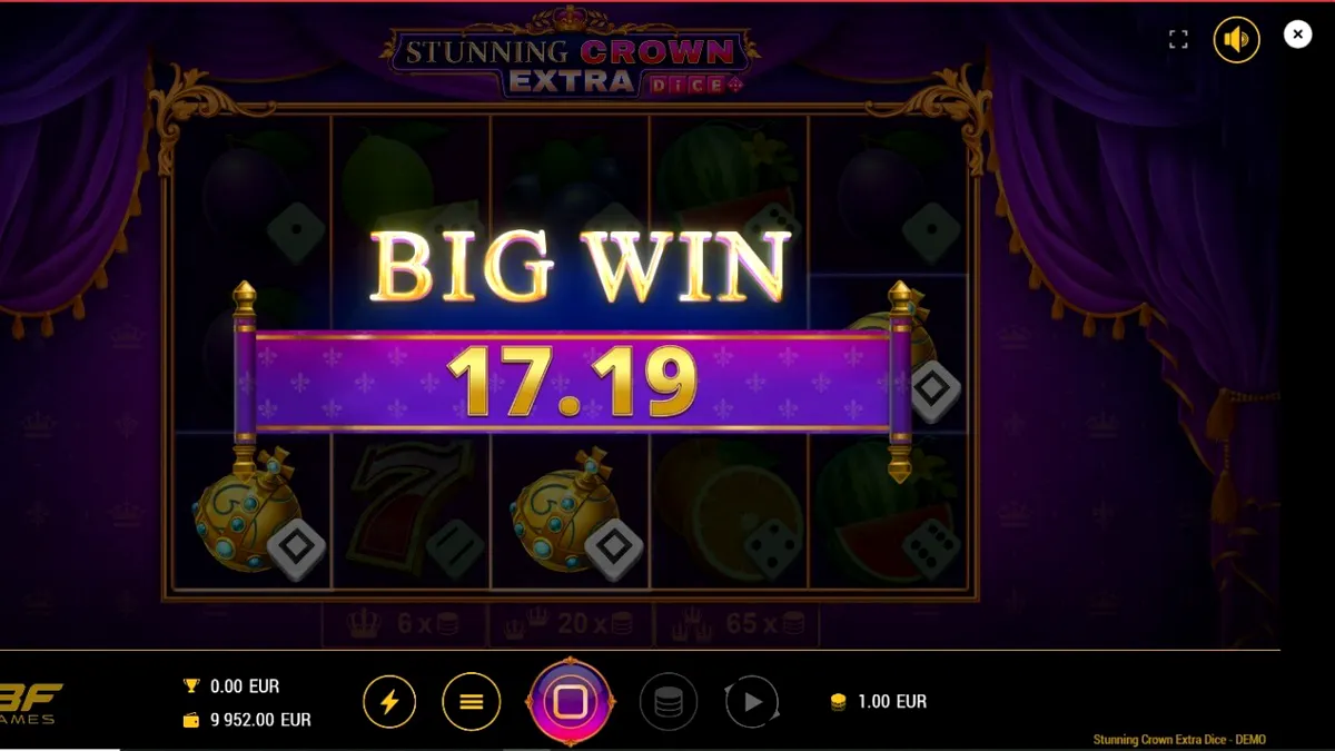 Tampilan visual slot Stunning Crown Extra Dice dengan simbol mahkota dan permata